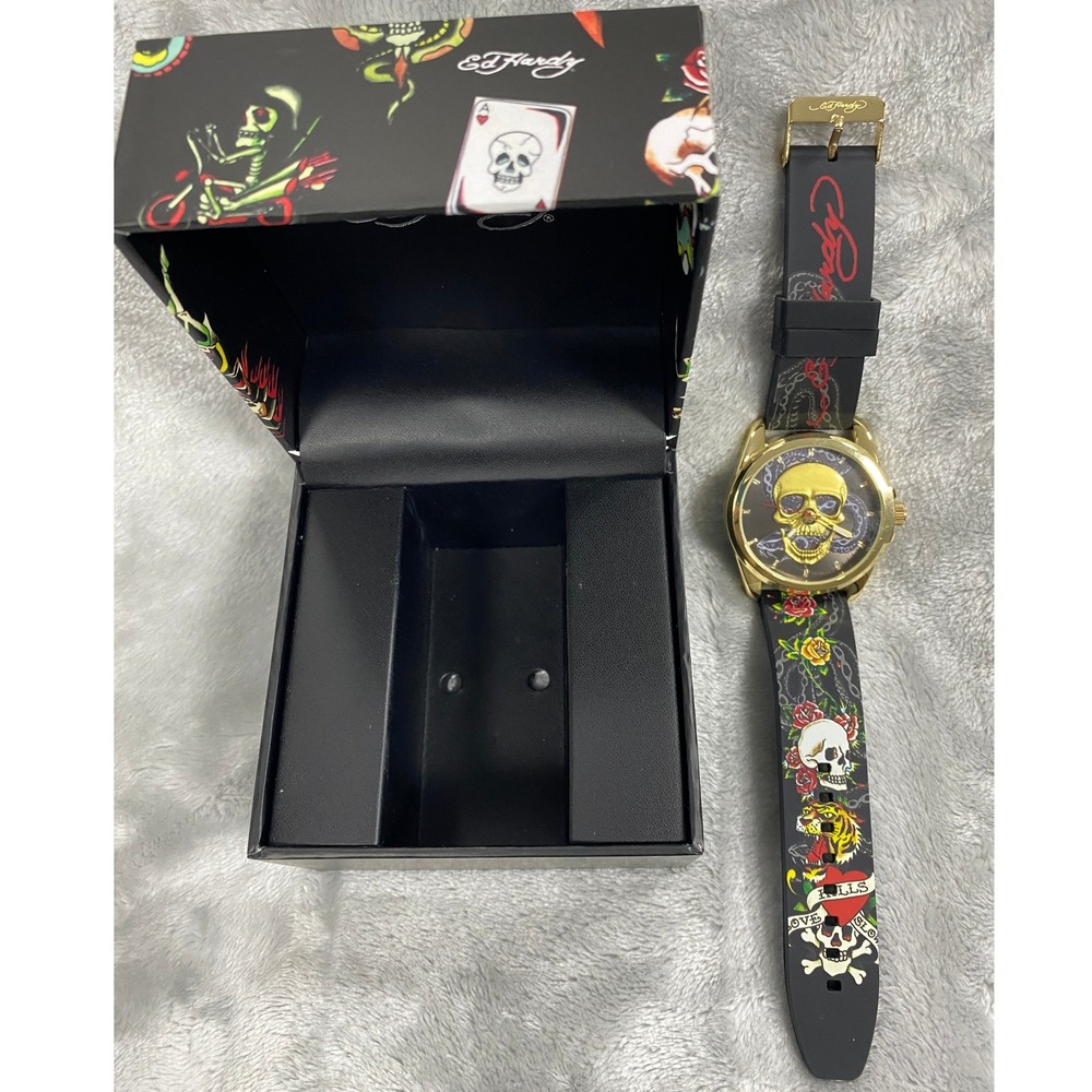 Ed Hardy 3D Skull & Snake Dial Watch Unisex 40mm Gold Black Purple 50451G-42-A01 - Picture 5 of 7